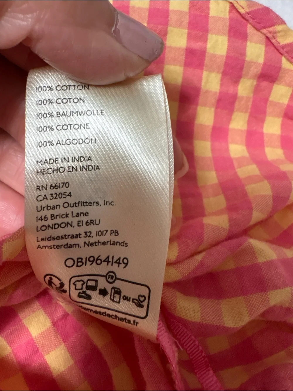 Free People Pink & Orange Gingham Ruffle Tie-Front Cami